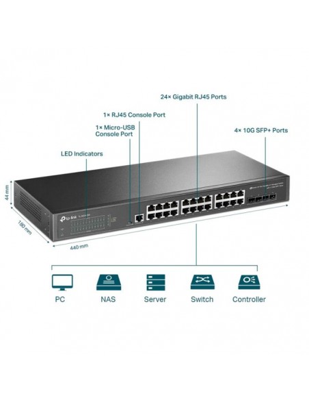 Switch Administrable TP-LINK JetStream 24 ports 10/100/1000 Mbps L2 + 4 Ports SFP + 10GE Switch Administrable TP-LINK JetStream 24 ports 10/100/1000 Mbps L2 + 4 Ports SFP + 10GE