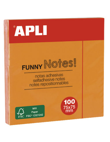 Bloc notes APLI 75x75 orange brillant 100 feuilles