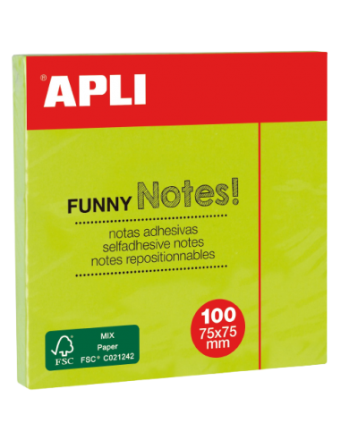 Bloc notes APLI 75x75 vert brillant 100 feuilles
