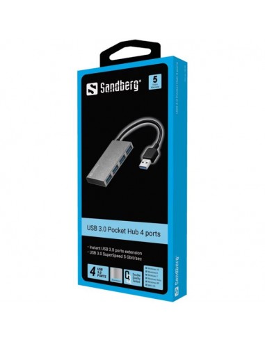 Hub USB SANDBERG 136-20 USB-C Vers 4 USB 3.0 - Gris Hub USB SANDBERG 136-20 USB-C Vers 4 USB 3.0 - Gris