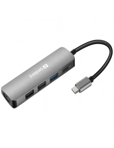 Station d'accueil SANDBERG Dock USB-C HDMI+3xUSB+PD - Gris