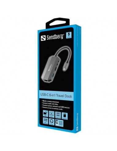 Station d'accueil SANDBERG Dock USB-C 6 IN 1 Station d'accueil SANDBERG Dock USB-C 6 IN 1