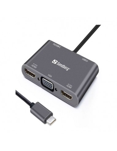 Station d'accueil SANDBERG Dock USB-C 2XHDMI+1XVGA+USB+PD - Gris