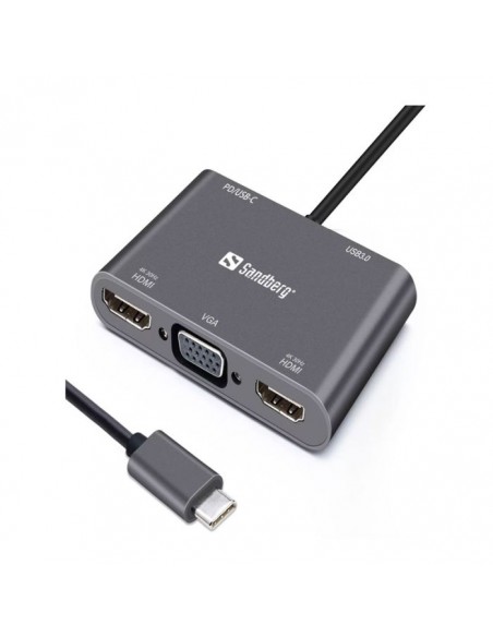 Station d'accueil SANDBERG Dock USB-C 2XHDMI+1XVGA+USB+PD - Gris Station d'accueil SANDBERG Dock USB-C 2XHDMI+1XVGA+USB+PD - Gris