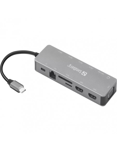 Station d'accueil SANDBERG Dock TRAVEL USB-C 13 en 1 - Gris Station d'accueil SANDBERG Dock TRAVEL USB-C 13 en 1 - Gris
