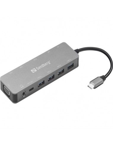 Station d'accueil SANDBERG Dock TRAVEL USB-C 13 en 1 - Gris