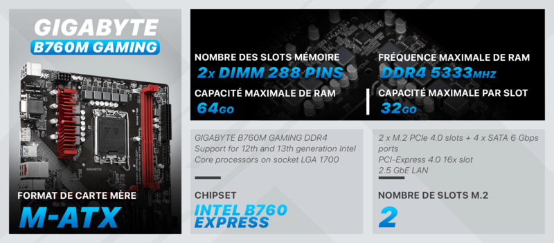 Carte mère B760M Gaming DDR4 avec chipset Intel B760 Express et PCIe 4.0