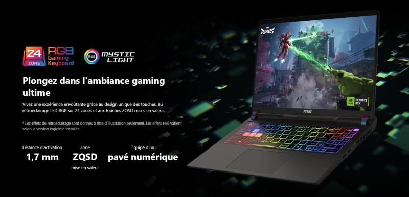 MSI Vector 16 HX AI A2XW clavier RGB gaming haute performance