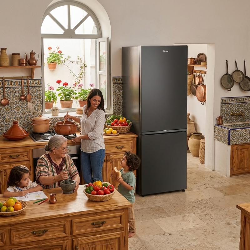 Réfrigérateur Combiné Hoover design noir 355 litres moderne