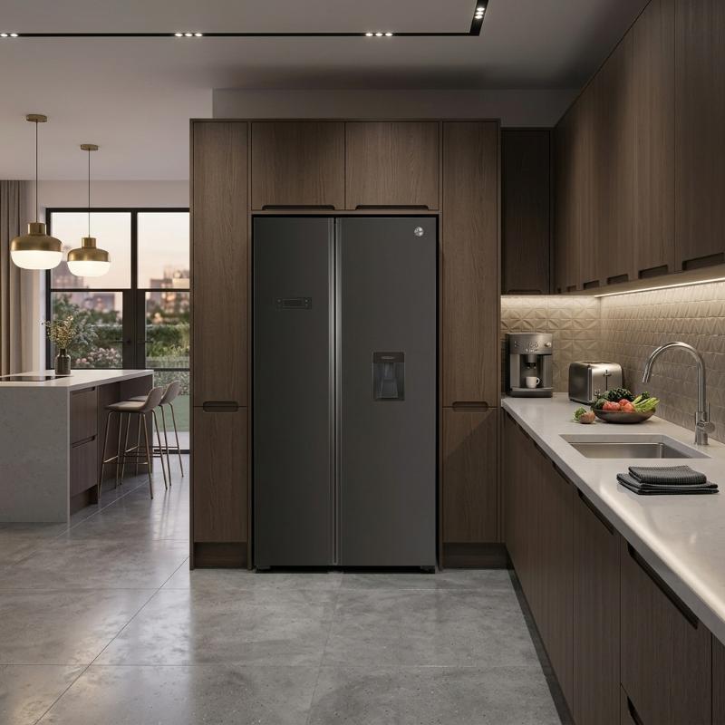 Réfrigérateur Side By Side HOOVER 529L NoFrost noir design moderne
