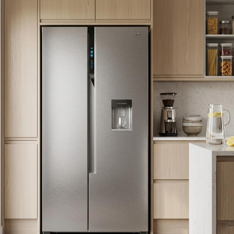 Réfrigérateur Hoover Side By Side silver vue face moderne
