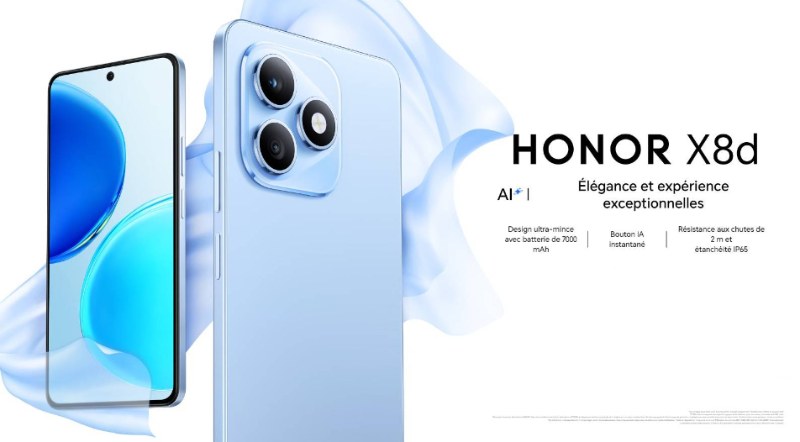 HONOR X8D smartphone 4G 8Go 256Go Bleu Clair avant et arrière