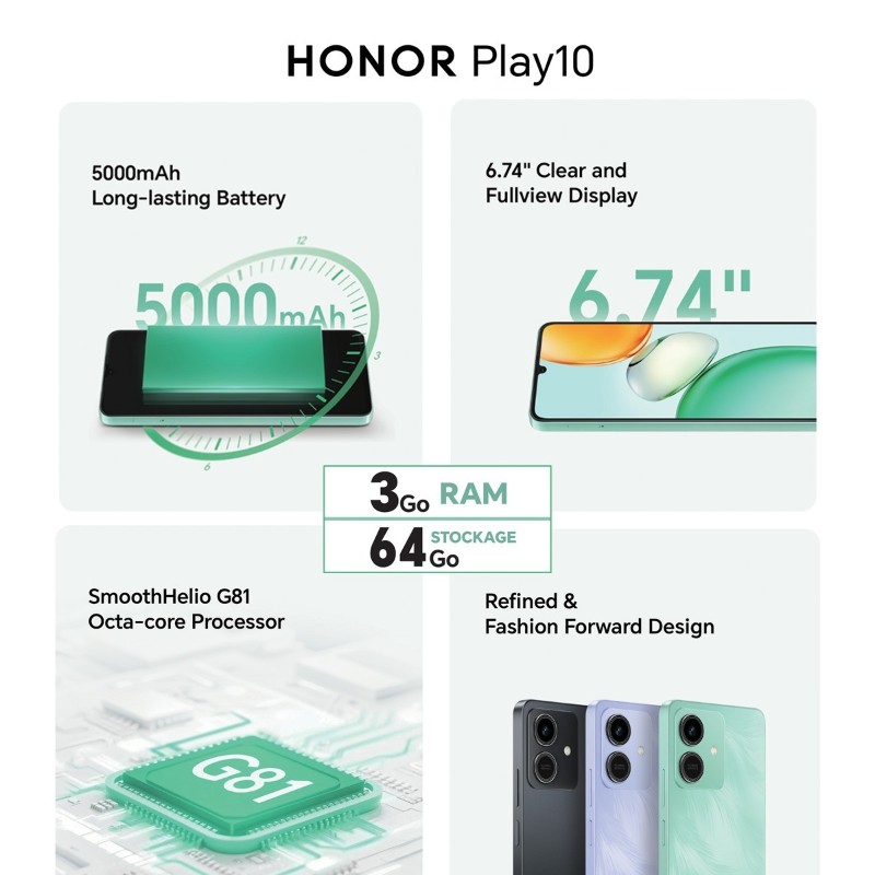 Smartphone Honor 3Go 64Go avec batterie longue durée