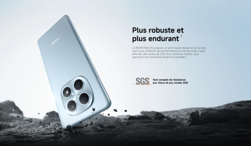 Redmi Note 15 5G résistant éclaboussures eau et poussière IP65