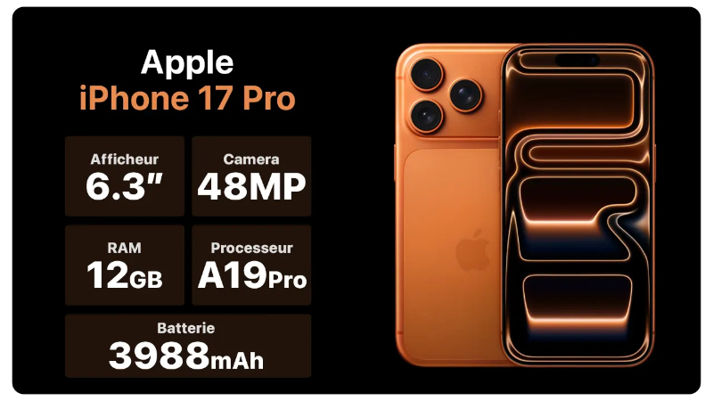 Apple iPhone 17 Pro arrière triple caméra 48 MP