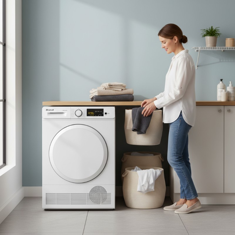 Sèche-linge Brandt grande capacité 10kg blanc automatique efficace