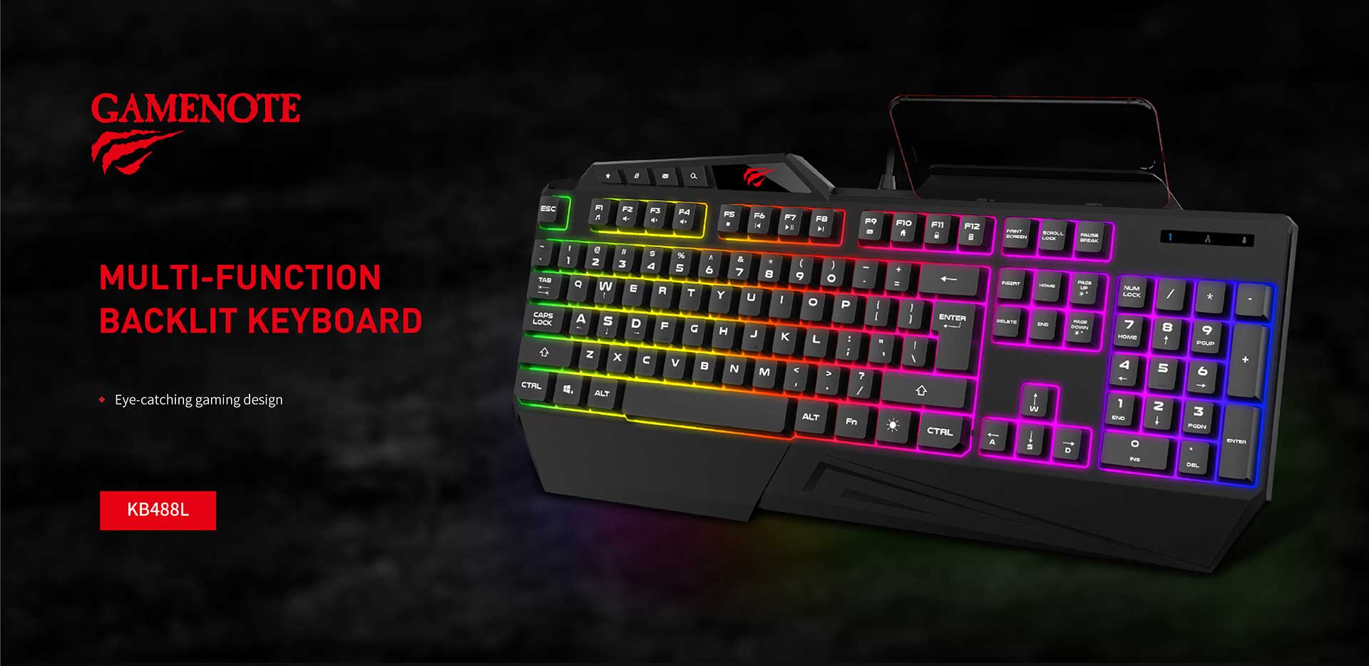 Clavier Gaming Havit KB488L / RGB / Noir