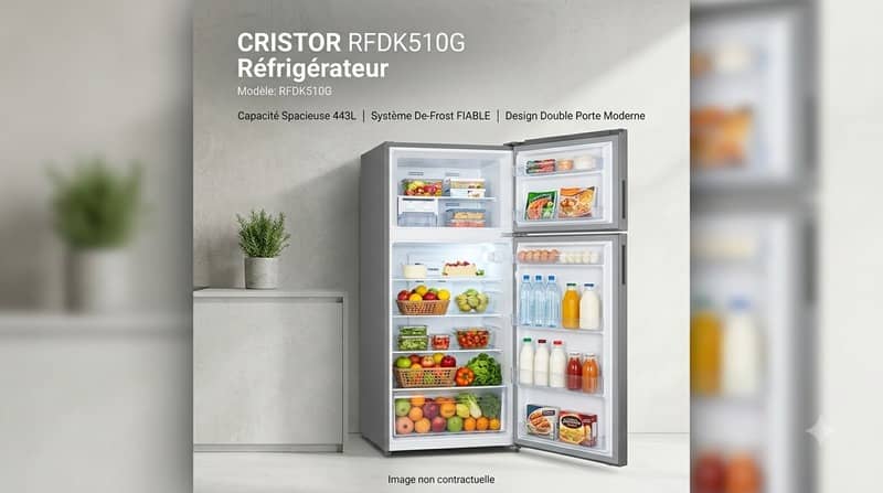 Intérieur du réfrigérateur Cristor RFDK510G avec compartiments de rangement