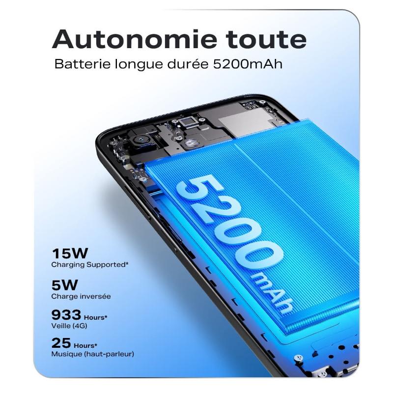 Téléphone Infinix Smart 20 double SIM batterie 5200mAh durable
