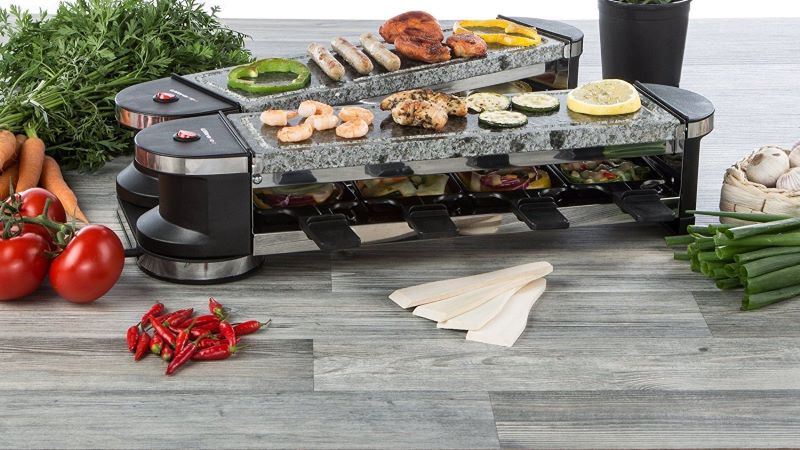 LIVOO DOC242 Appareil à Raclette 4 Personnes | Grill Pierre en Granite  Amovible | Revêtement Antiadhésif - 600 Watts