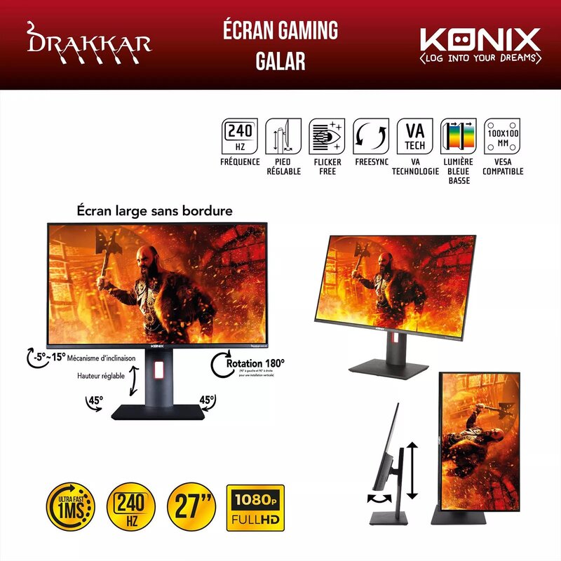 ecran gaming konix drakkar galar 27 pouces