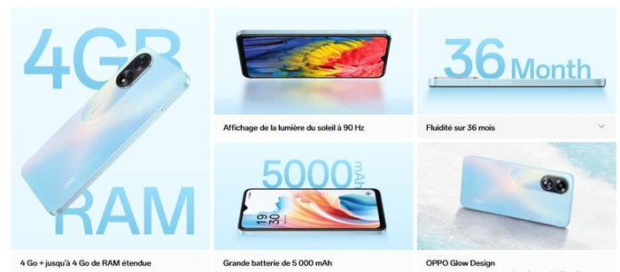 Smartphone Oppo A18 4Go 64Go Bleu