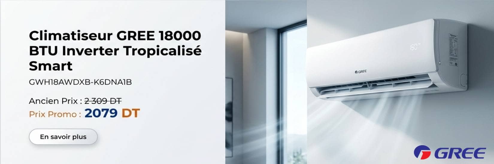 Climatiseur GREE 18000 BTU R32 Inverter Tropicalisé Smart - Chaud & Froid