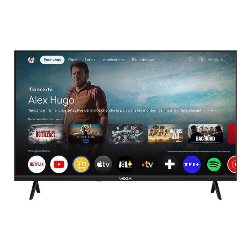tv vega 65 pouces QLED 4K UHD Smart TV noir design frontal